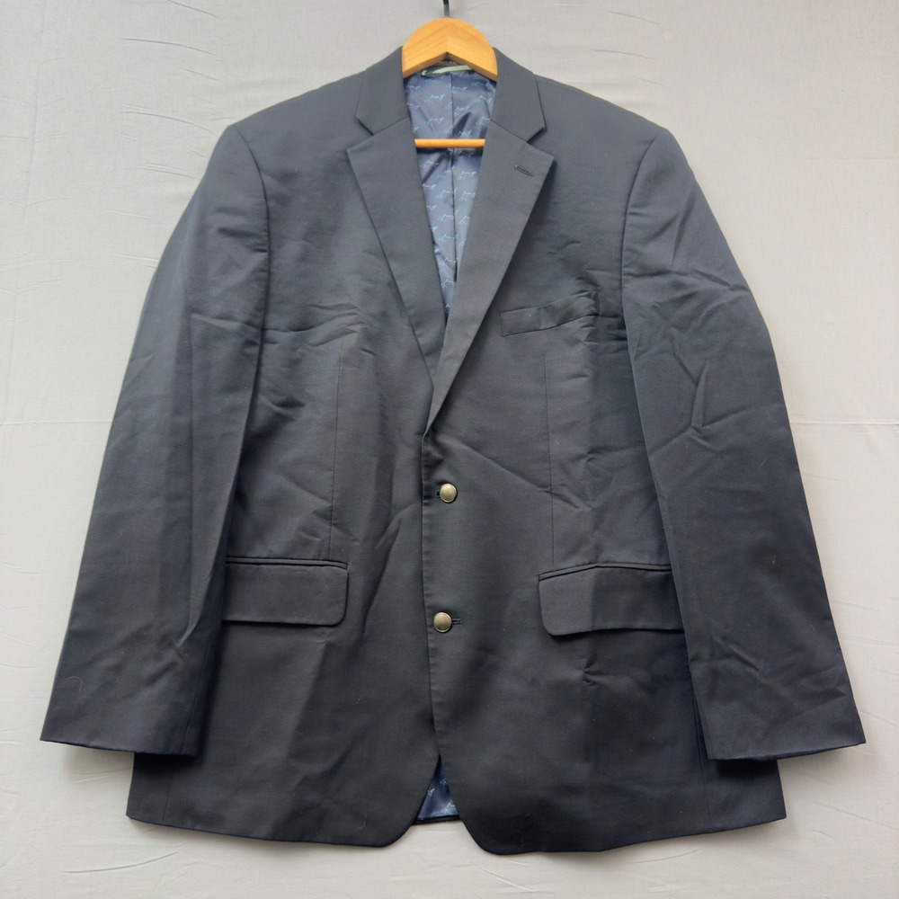 Greg Norman for Tasso Elba Mens Navy Blue Wool Blend Blazer Sport Coat 44R